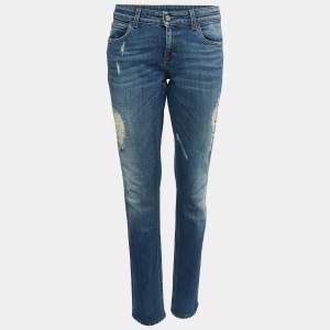 Gucci Navy Blue Washed & Distressed Denim New Leggings Fit Jeans L Waist 34"