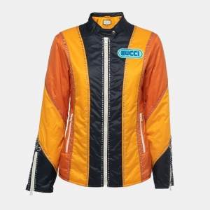 Gucci Orange Crystal Embellished Striped Spiritismo Biker Jacket S