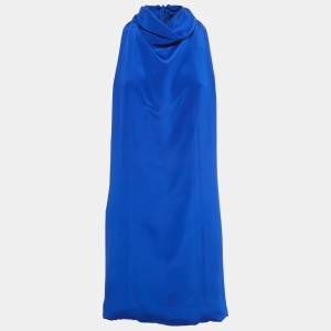 Gucci Blue Satin Silk Cowl Neck Sleeveless Mini Dress M