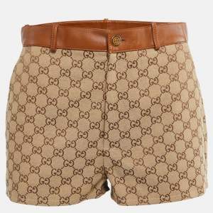 Gucci Beige GG Canvas Leather Trimmed Shorts S