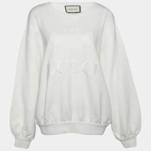 Gucci White Tennis Embroidered Cotton Knit Round Neck Sweatshirt M