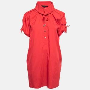 Gucci Red Silk Blend Button Front Mini Shirt Dress M