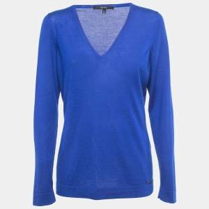 Gucci Blue Cashmere V-Neck Sweater XL