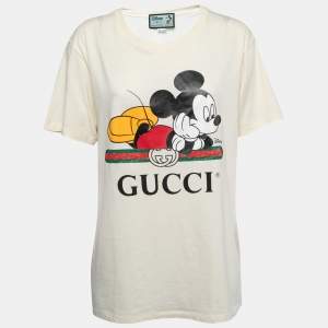 Disney X Gucci Micky Mouse Print Cotton Crew Neck Oversized T-Shirt M