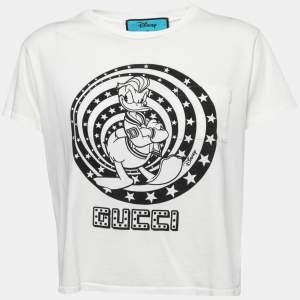 Gucci Off-White Printed Cotton Half Sleeve Boxy Fit T-Shirt L
