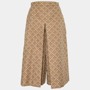 Pre Owned Gucci Brown Logo Jacquard Cotton Pleated Culottes M