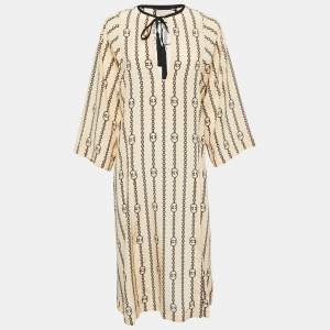 Gucci Beige GG Chain Print Silk Midi Kaftan S
