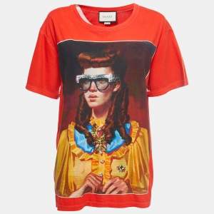 Gucci Orange Printed Cotton Crew Neck Half Sleeve T-Shirt M