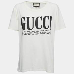 Gucci Cream Printed Cotton Crew Neck Half Sleeve T-Shirt S