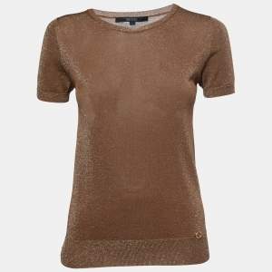 Gucci Brown Lurex Knit Crew Neck Short Sleeve Top S