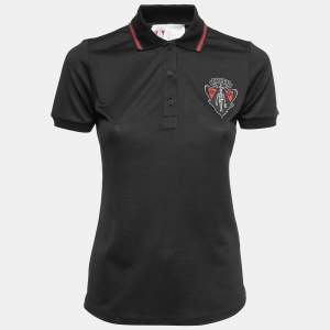 Gucci Equestrian Black Jersey Logo Patch Web Detail Polo T-Shirt XS
