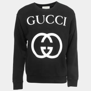 Gucci Black Logo Print Cotton Crew Neck Oversized Sweatshirt XS