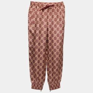 Gucci Burgundy/Beige GG Supreme Printed Silk Joggers XXS