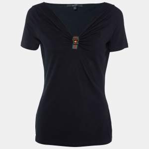 Gucci Black Cotton Knit Web Trim Detail T-Shirt L