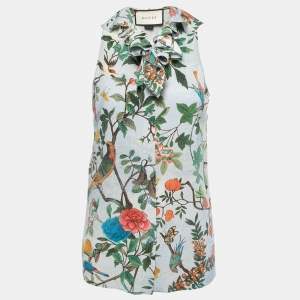 Gucci Multicolor Floral Silk Ruffled Sleeveless Top M
