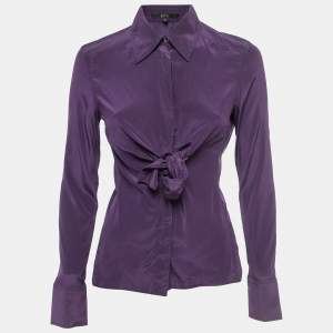 Gucci Purple Stretch Silk Knot Detail Button Front Blouse M