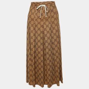 Gucci Brown Monogram Printed Jersey Knit Pleated Midi Skirt M