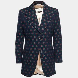 Gucci Navy Blue Floral Jacquard Cotton Single-Breasted Blazer M