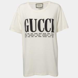 Gucci Cream Printed Cotton Crew Neck Half Sleeve T-Shirt M