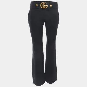 Gucci Black Crepe GG Logo Plaque Kick-Flare Legged Trousers S