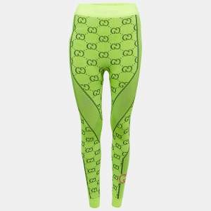 Gucci Neon Green GG Jacquard Jersey Leggings S