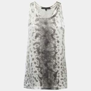 Gucci White Snake Print Satin Silk & Knit Tank Top M