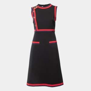 Gucci Black Stretch Crepe Button Embellished Midi Dress M