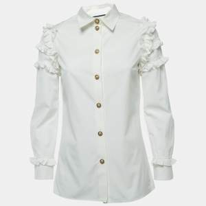 Gucci White Cotton Button Front Ruffled Full Sleeve Shirt Blouse S
