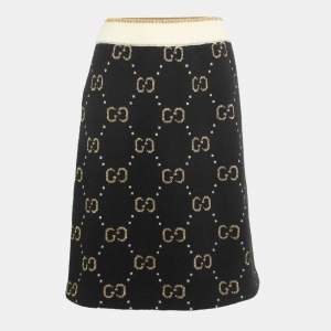 Gucci Black/Metallic GG Patterned Knit Skirt M