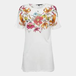 Gucci White Floral Print Cotton Knit Short Sleeve T-Shirt M