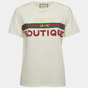 Gucci Cream Logo Print Cotton Short Sleeve T-Shirt XXS
