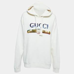 Gucci White Cotton Sequin-Embellished Logo Hoodie S