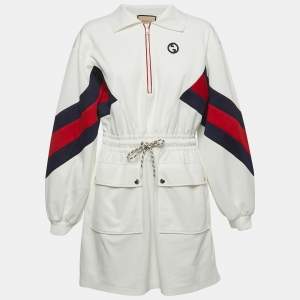 Gucci White Knit Interlocking G Web Detailed Mini Polo Dress M