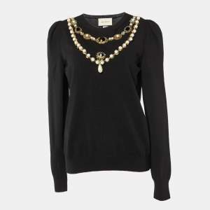 Gucci Black Wool Embellished Chain Sweater Top XL