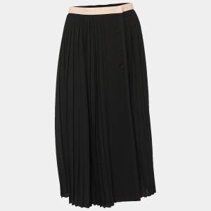 Gucci Black Plisse Crepe Contrast Waist Band Detail Midi Skirt M