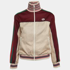 Gucci Multicolor Logo Print Web Stripe Detailed Zip Front Sweatshirt XXS