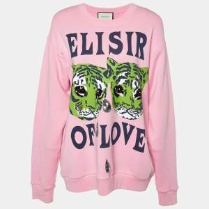 Gucci Pink Elisir of Love Embellished Detail Cotton Knit Sweatshirt M