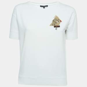 Gucci White Knit Bird Applique Half Sleeve Sweatshirt XXS