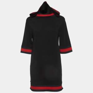 Gucci Black Jersey Web Trimmed Hooded Dress S