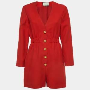 Gucci Red Wool Blend Buttoned Long Sleeve Playsuit S