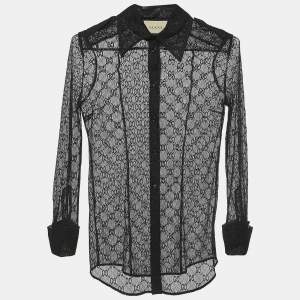 Gucci Black GG Patterned Cotton Belnd Button Front Full Sleeve Shirt S