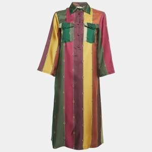 Gucci Multicolor Chain Print Silk Buttoned Midi Shirt Dress S