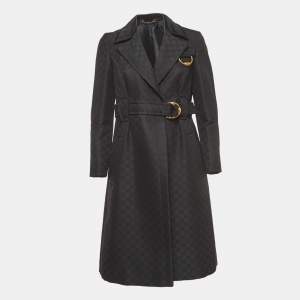 Gucci Black GG Supreme Wool-Blend Belted Coat S