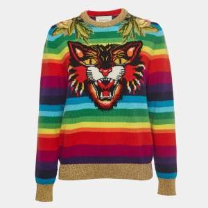 Gucci Multicolor Striped Wool Embroidered Sweater M