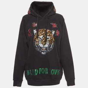 Gucci Black Cotton Knit Embroidered Hooded Sweatshirt M