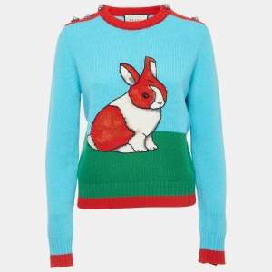 Gucci Multicolor Rabbit Intarsia Wool Sweater S