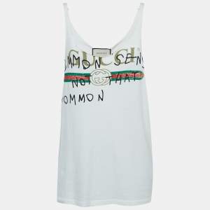 Gucci White Graffiti Logo Print Cotton Tank Top XS