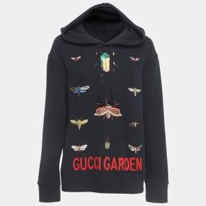 Gucci Black Garden Insects Embroidered Cotton Hoodie XS