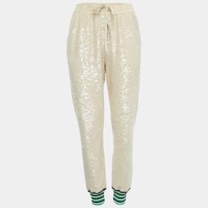 Gucci Beige Sequined Cotton Drawstring Joggers L