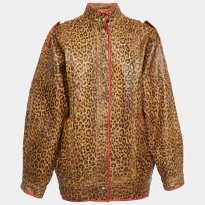 Pre Owned Gucci Brown Leopard Print Leather Jacket M